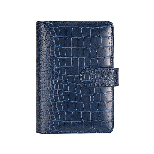 A6 6 Ring Budget Binder - Crocodile Pattern Leather Notebook Binder, Small Refillable Planner Cover With Magnetic Buckle, Blue #TOP6