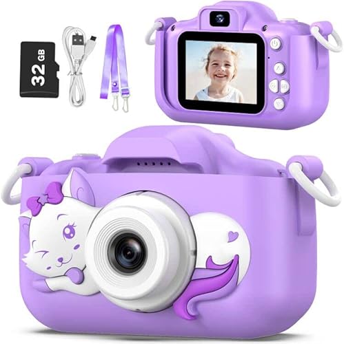 Kids Camera Toys Gifts for Boys Girls, Selfie Camera HD Digital Video Shockproof Camcorder, Christmas Birthday Gifts for 3 4 5 6 7 8 9 Years Old Girls Boys Gifts - 32GB SD Card Included