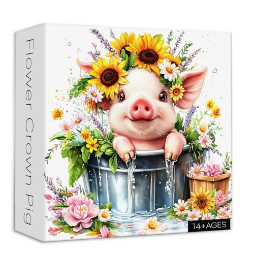 Rompecabezas de flores para adultos 1000 piezas, Larkipuzz rompecabezas de cerdito lindo con tema artístico de flores y plantas coloridas, desafiante para adultos miniatura 1