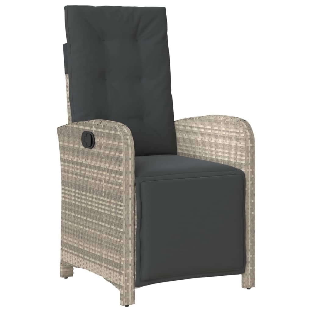 Festnight 2X Sillón Reclinable de Ratán para Exteriores con Cojines, Sillón Reclinable Jardín, Sofá de Ratán Ajustable, Sillón Exterior Terraza Balcón Butaca Patio,Gris Claro(con reposapiés)