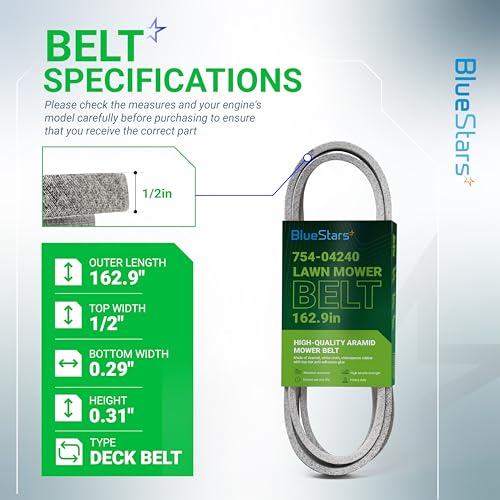 Image of BlueStars 754-04240 954-04240 Mower Deck Belt | Aramid Cord | 162.9 inch x 0.5 inch | Deck Belt - for 50 inch Deck Cub Cadet LTX 1050 LTX1050VT SLTX1050 MTD Craftsman