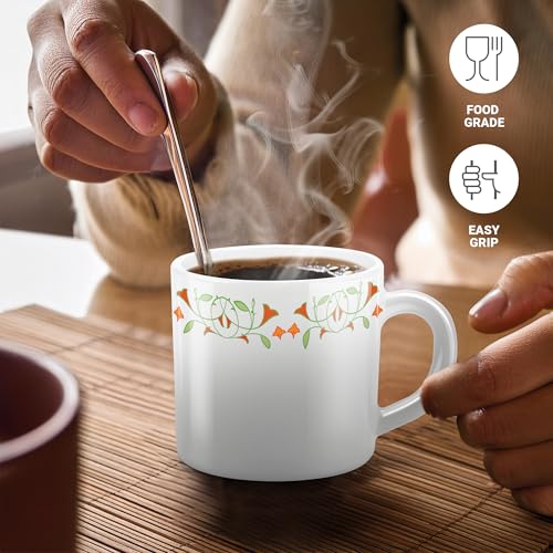 Image of Treo By Milton Opalware Amara 18 Meena Cup Set | Microwave & Dishwasher Safe | Bone-Ash Free | Tempered Toughness | Set of 6, 180 ml Each | White | Mug Set for Tea, Coffee, Daily Use & Gifting