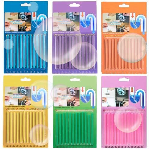 72 Pcs Drain Sticks Drain Sticks Scented | 6 Scents Sink Sticks for Sink Basin Bathtub Drain Odour Remover Prevents Plug Hole Obstructions & Keeps Water Flowing Freely