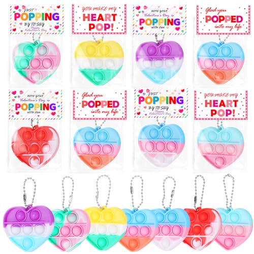 HEMEIYU 28Pcs Heart Shape Pop Fidget Toy with Valentine'sDay Card for Kids,Valentines School Classroom Exchange Kit for Kids, Party Favor Supplies for Kids Children…