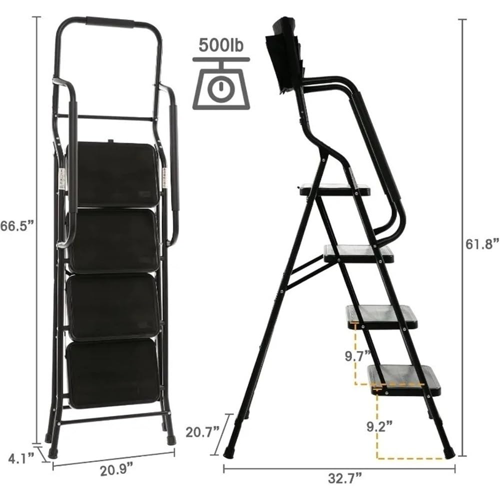 escabeau Échelle à Outils Pliable et Portable, Cadre en Acier, capacité de Charge maximale 500 LB, accoudoirs latéraux antidérapants, Grande Surface, pédales, Sac Amovible pour entrepôt(Blanc)