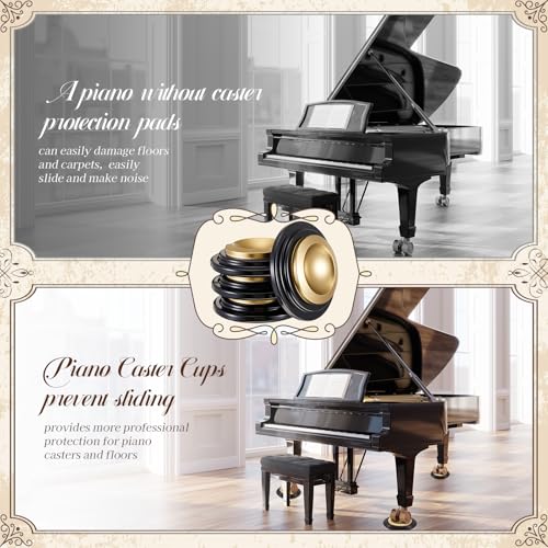 Image of 4 Pcs Piano Caster Cups, Double Layer, Metal Rubber | Metal Rubber Caster Cups, for Hardwood Floors, Grand Piano Floor Protectors, Heavy Duty Non-slip Felt Bottom Leg Pads