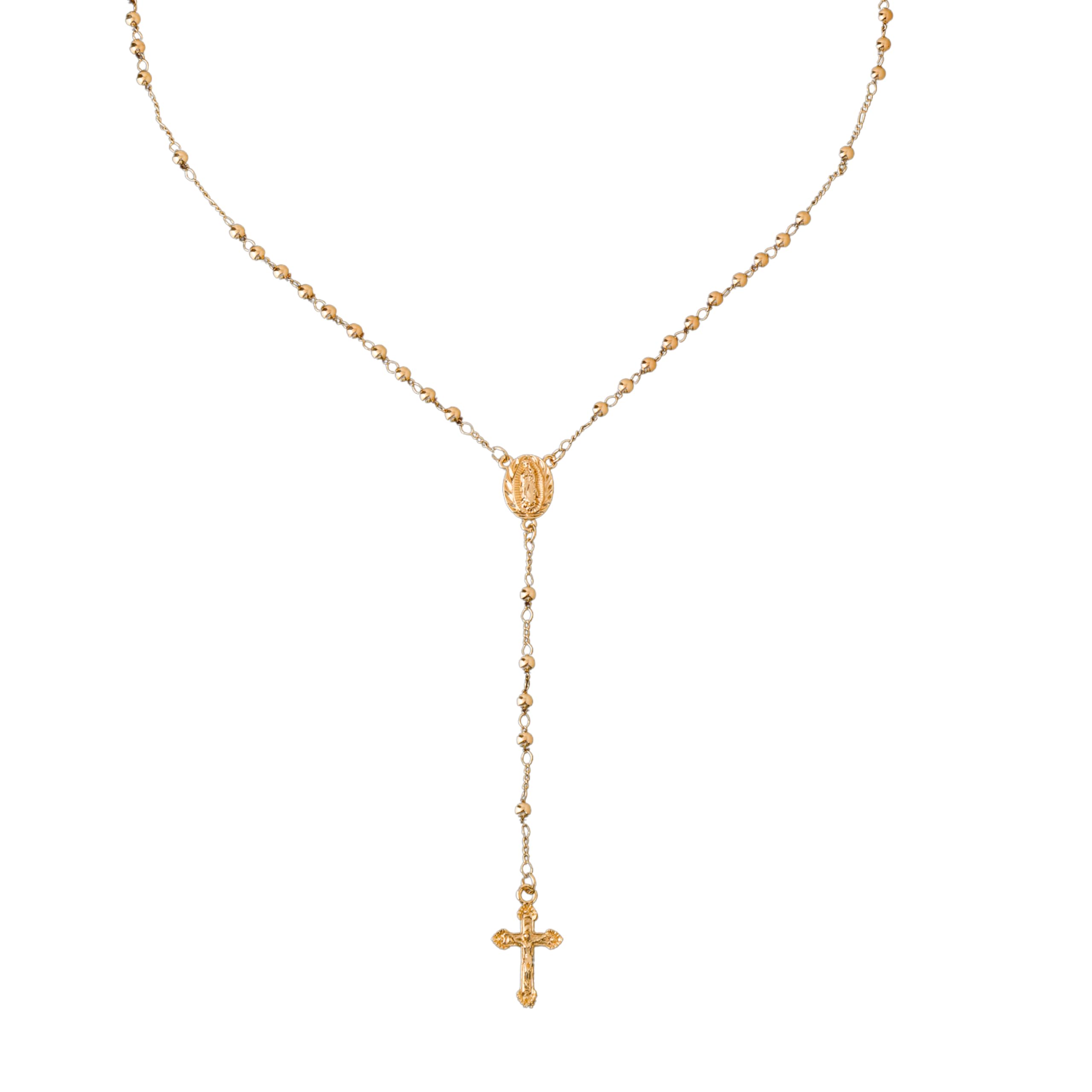 18K Gold Plated Rosary Necklace Spring Lady of Guadalupe Rosary Beads Cross Y Necklace for Women