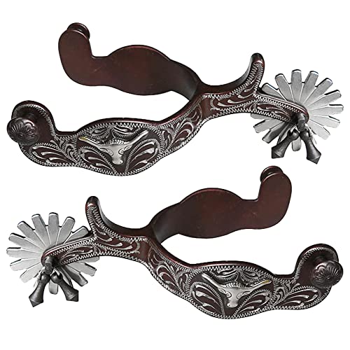 image for Centmehr Western Antiqued Spurs with German Silver Hand Engraved Trims