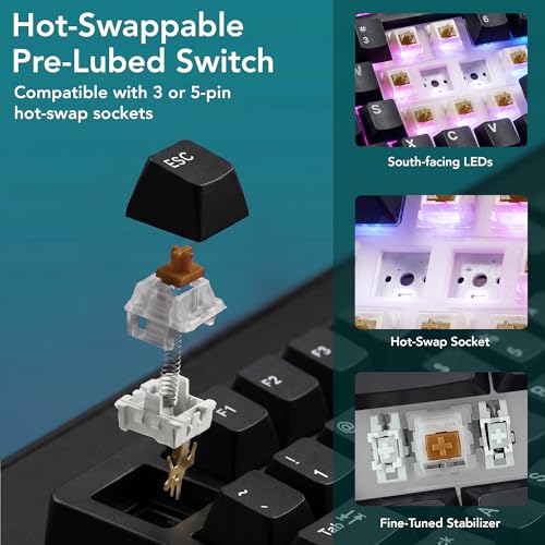 Image of TECWARE Spectre 75 Mechanical Gaming Keyboard | Customizable LCD Screen Display & Knob | Tri-Mode Wireless Bluetooth 2.4GHz | Gasket Mount Hot Swappable | Black Cocoa Brown Tactile Switches