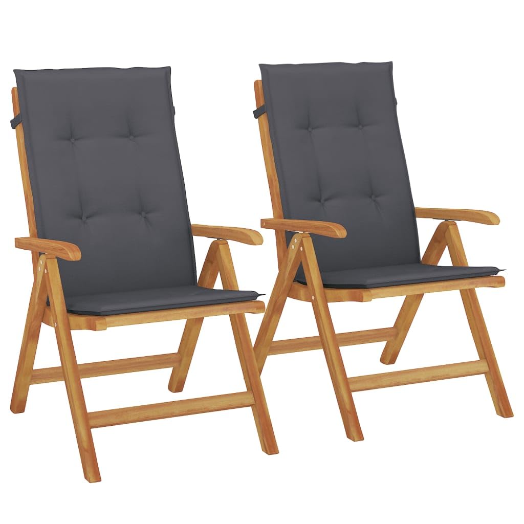 Sedie da giardino con cuscino, 2 pezzi, in legno massello teak regolabile, pieghevole, portata 110 kg, impermeabile, per balcone e giardino