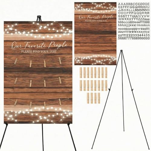 Pinkunn Wooden Wedding Seating Chart Board with Easel Display Stand 15.8 x 23.6 Inch Rustic Seating Chart Please Find Your Seat Sign for Engagement Baby & Bride Shower Wedding Sign Decor