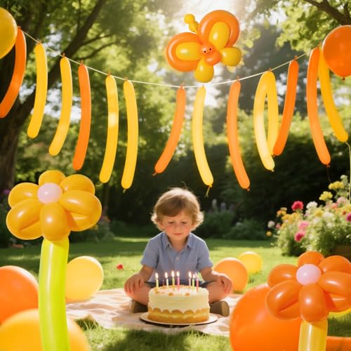Image of 260 Lemon Yellow Long Balloons for Balloon Garland Thickening Skinny Latex Twisting Animals Modeling Christmas Birthday Wedding Party Festival Decorations 100pcs