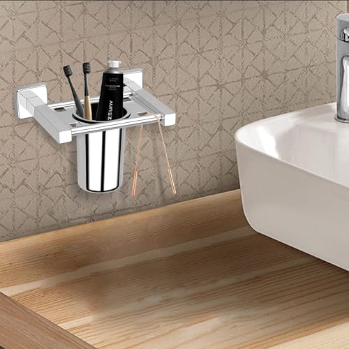 Image of Plantex (Primax) Square Stainless Steel Tooth Brush Holder /Tumbler Holder /Bathroom Accessories - (Chrome) - Pack of 1