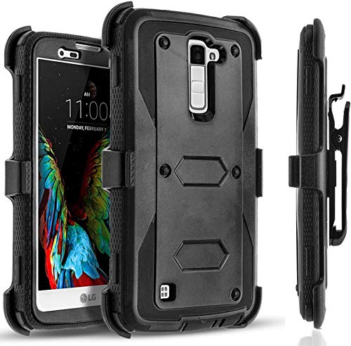 LG K7 Case, LG Treasure LTE Case, LG K8 Case, LG Tribute 5 Case, LG Escape 3 Case, LG Phoenix 2 Case, Rugged Cover +[HD Screen Protector] Built-in Kickstand and Belt Clip + Circlemalls Stylus - Black