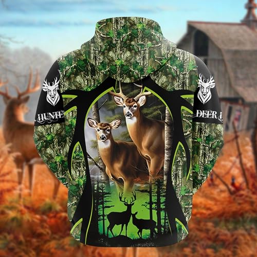 V-DECORPARKS Men's Deer Fleece Hooded Sweatshirt - 3D Wild Animal Printed Pullover Hoodie Men Women Set 632
