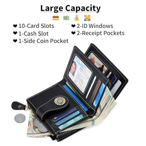 Image of SENDEFN Small Womens Wallet Leather Bifold Card Holder RFID Blocking with Zipper Coin Pocket