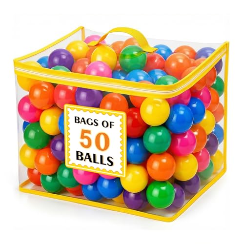 Suncuber Ball Pit Balls for Toddlers: 50 Colorful Non-Toxic Balls BPA-Free Phthalate-Free Crush-Resistant Plastic 2.2 Inches Perfect Toy for Boys and Girls Ideal for Ball Pit Play