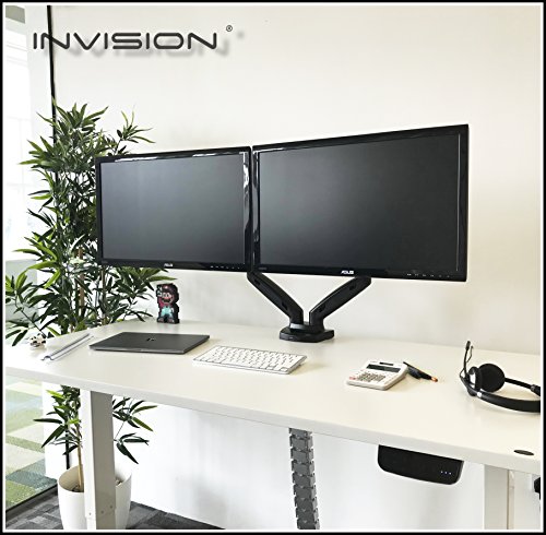 Invision Supporto Monitor Doppio - Ergonomico Altezza Regolabile (Assistenza Gas) per Schermi 17 a 27 Pollici - Inclinazione e Girevole VESA 75x75mm e 100x100mm Peso 2-6,5 kg (MX300)