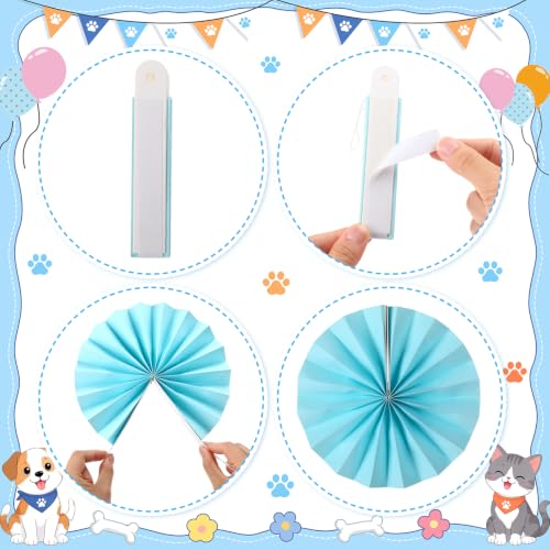 Image of Outus 9 Pcs Western Party Hanging Paper Fans Birthday,Blue Orange