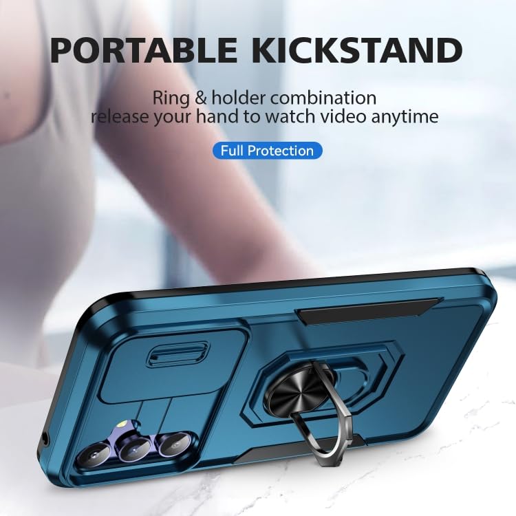 Image of Back Cover Case Compatible for Samsung Galaxy A14 5G with Slide Camera Cover & Rotated Ring Stand | Military Grade Mobile Phone Cover Case for Samsung Galaxy A14 5G (Blue)