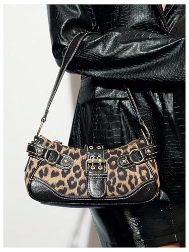 SweatyRocks Women's Cheetah Leopard Print Clutch Buckle PU Leather Y2K Shoulder Handbags2