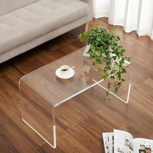 Mesa de centro moderna de acrílico transparente, mesa baja transparente para sala de estar, muebles de plexiglás resistente, 81 x 40 x 41 cm