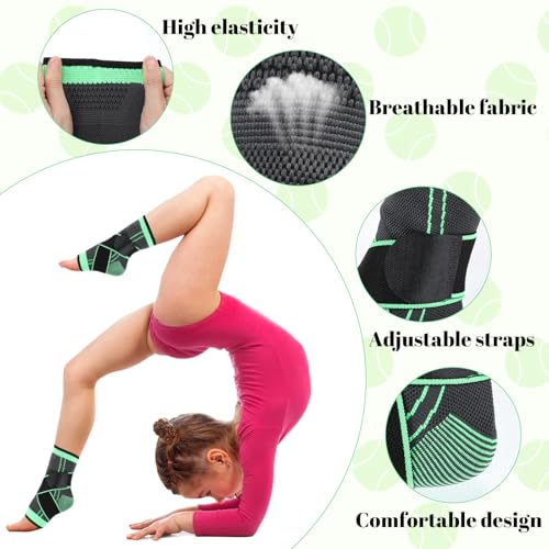 CIATBYYJ 1 Paar Sprunggelenkbandage,Professionelle Knöchelbandage,Fußbandage mit Klettverschluss,Kinder Bandage Fußgelenk Unisex Schwarz (Größe M)(Grün)