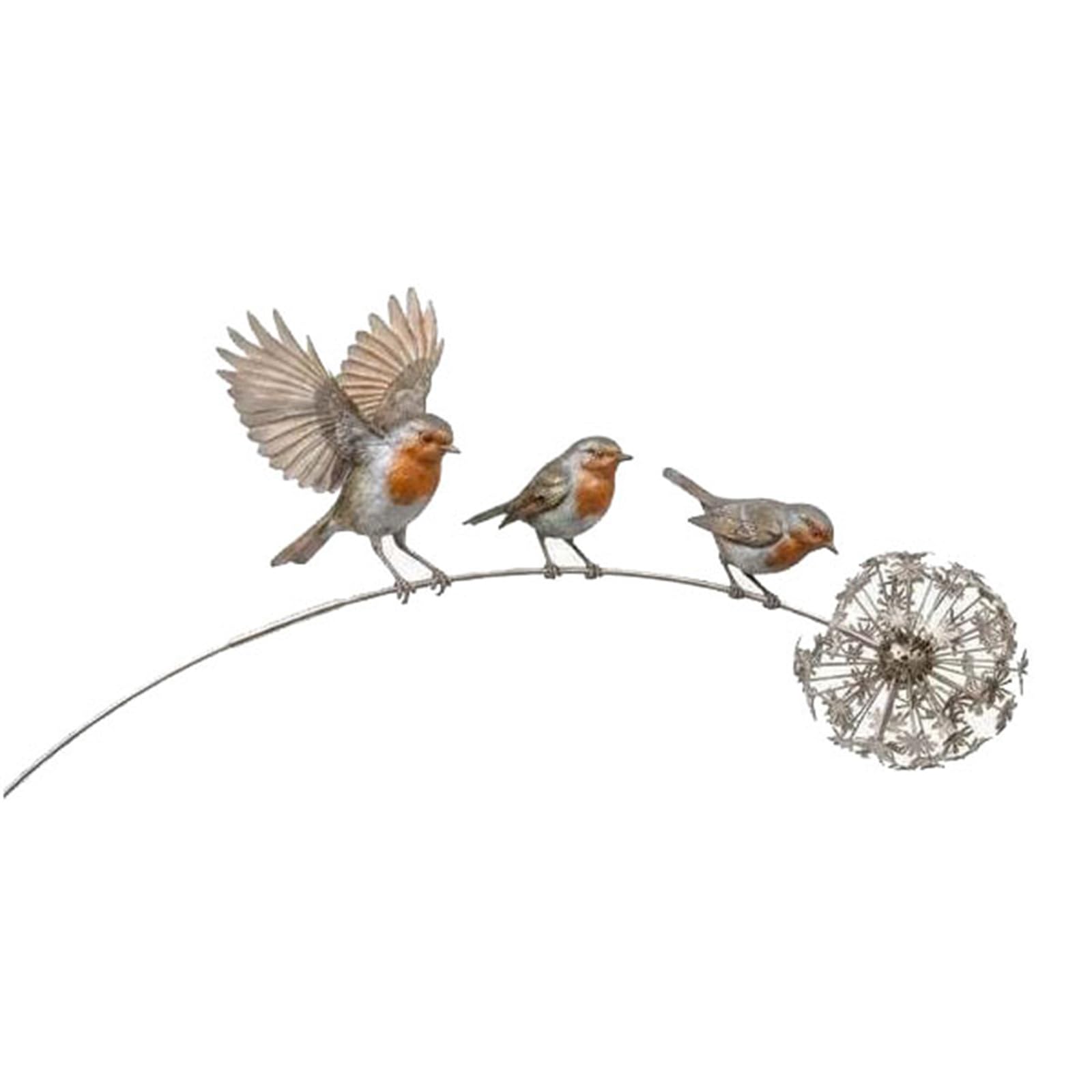 ZcxTry Robin Garden Art Stake, Rustic Robin Bird Yard Art Decorations with Dandelion Accent, Metal Robins Bird Garden Sculpture for Lawn Patio Flower Bed Backyard Walkway