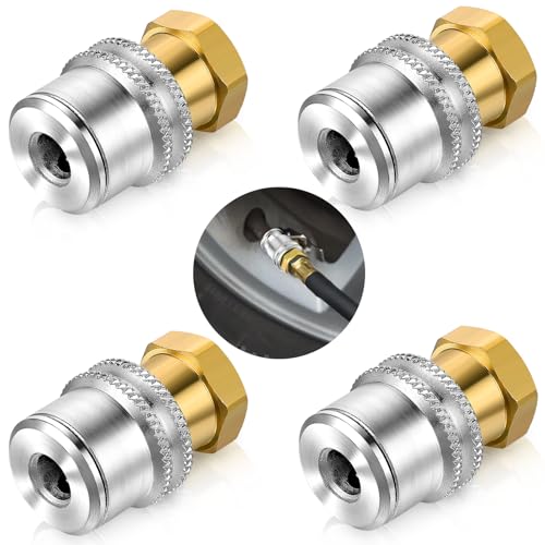 Tobeelec 4 Pcs Air Chuck for Tires, Anti Leakage Lock on Air Chuck 1/4'' FNPT Locking Tire Inflator Chuck Quick Connector Lock Air Chuck Heavy Duty Brass Tire Chuck Closed Flow for Air Compressor