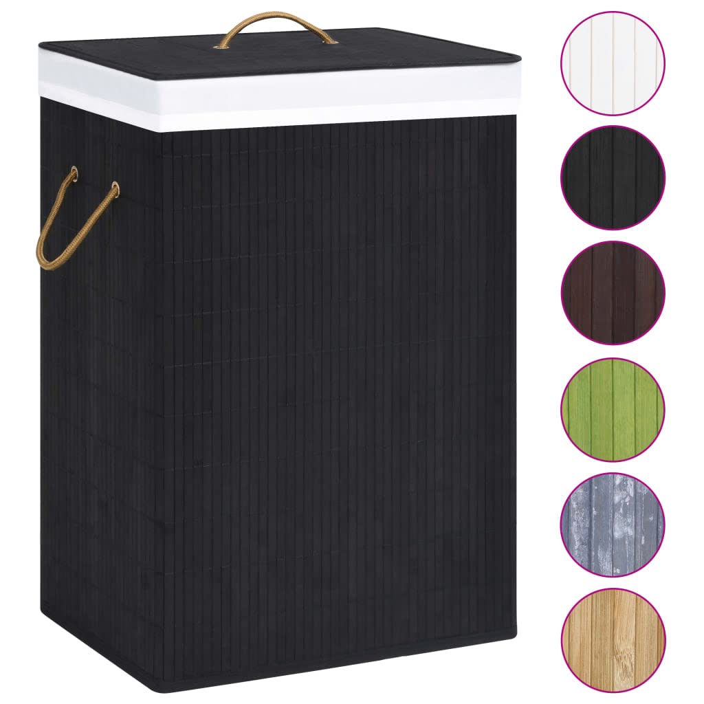 Wäschekorb, Bambus, 2 Fächer, Schwarz, 72 l