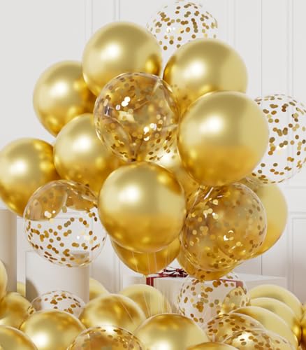 AULE Balões dourados metalizados aniversário: 42 peças balão dourado e confetes aniversários 12 polegadas para casamentos aniversário batizados comunhão graduação festa decoração