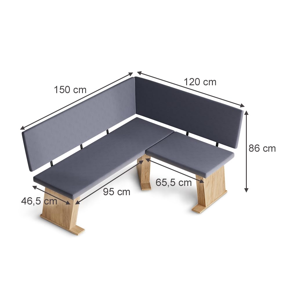 Vicco Ławka narożna do jadalni "Rivon", Dąb goldkraft/Antracyt 150 x 120 cm