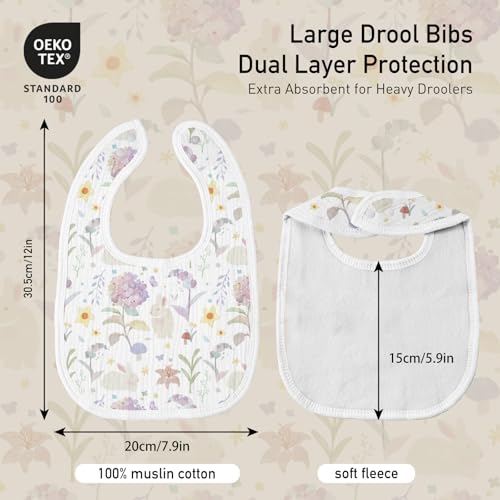Image of Muslin Bibs for Baby Girl, Adjustable Fit for Drooling and Teething Toddler | 8Pk, 100% Cotton Surface & Multi-Layer Absorbent Core, Shrink-resistant & Fade-Proof, Gentle on Sensitive Newborn skin