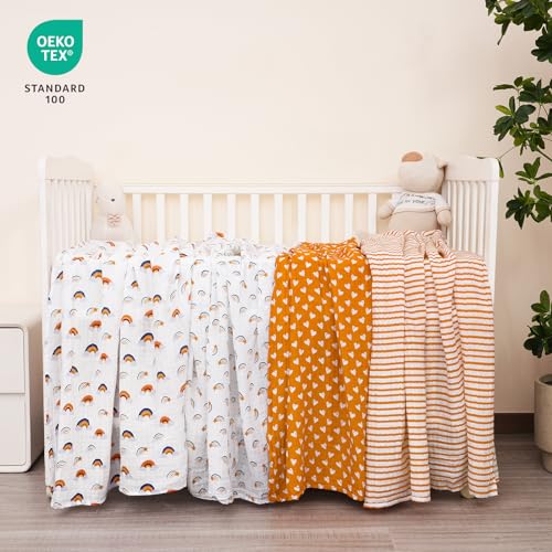 Image of david's kids 4 Pack Baby Muslin Swaddle Blankets, 100% Cotton and Ultra Soft Breathable Receiving Blanket Wrap for Boys Girls, New Born Essentials, Large 47 x 47 inches, Rainbow