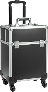 Professional Makeup Trolley Rolling Cosmetic Organiser | Vanity Case with Wheels Beauty Artist Salon Technician Organiser Large Aluminium Beauty Artist Trolley Box