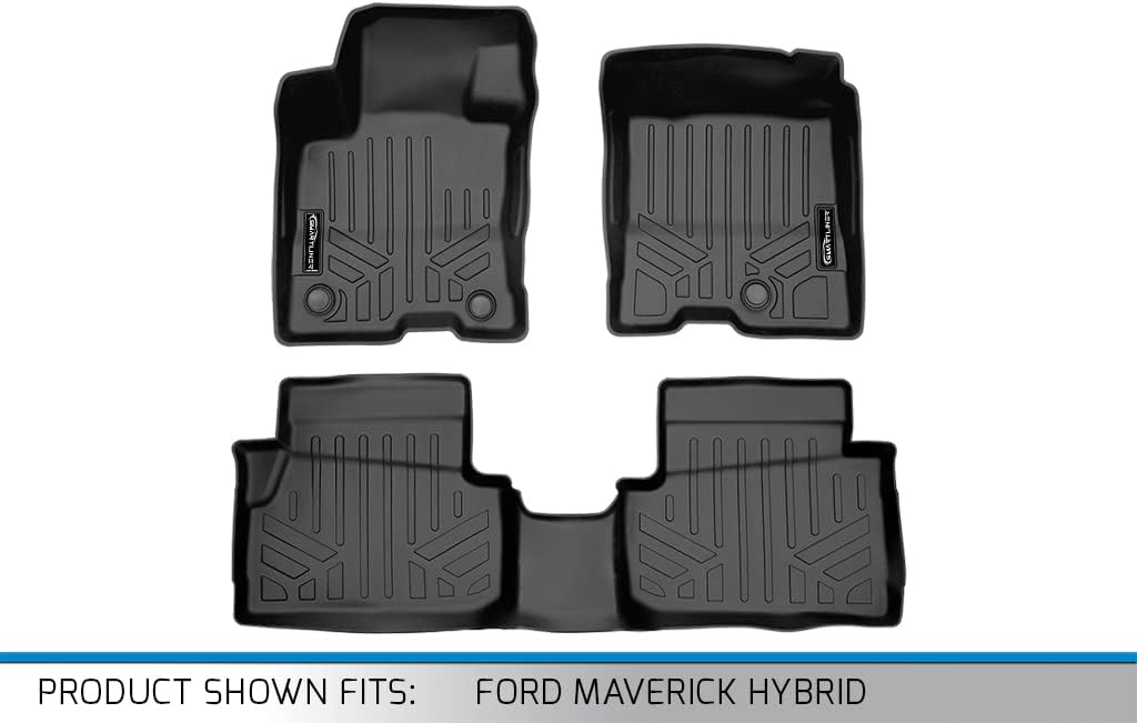 SMARTLINER Custom Fit All Weather 2 Row Floor Mat Liner Set Compatible with 2022-2025 Ford Maverick