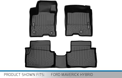 Miniatura 2 de SMARTLINER Juego de 2 filas de alfombrillas negras para todo tipo de clima, compatible con Ford Maverick 2022-2024 (solo compatible con modelos