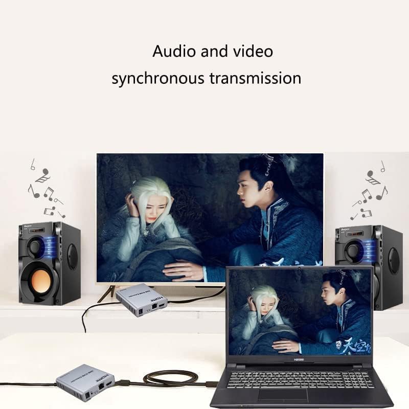 Image of COOLCOLD HDMI KVM Extender 60M Over Cat5e /Cat6 with USB, 1080P HDMI Extender with R /L Audio Support, USB KVM Over Ethernet, Transmitter Receiver for PC Laptop to TV Monitor Keyboard Mouse(Grey)
