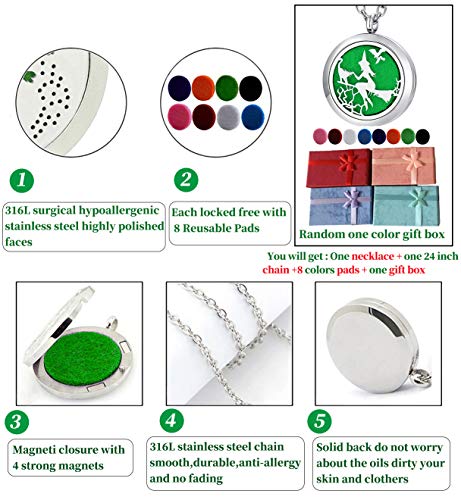 Popeoiuh Essential Oil Diffuser Necklace - Aromatherapy Jewelry Halloween Stainless Steel Magic Witch Locket Pendant With 24 Inches Chain + 8 Washable Refill Pads Birthday Christmas Gift #TOP3