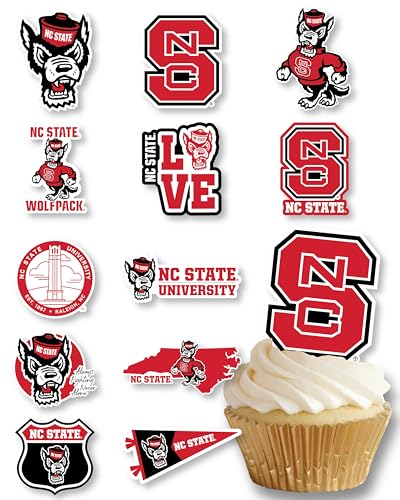 NC State Cupcake Topper Party Supplies for North Carolina Football, Birthday, Graduation Party Decorations (24 Pieces) (NC State Wolfpack)