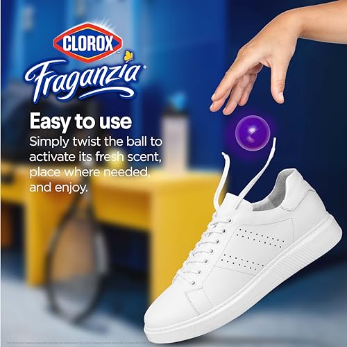 clorox fraganzia deodorizing balls lavender with eucalyptus scent - battery free air refresher odor eliminators for shoes gym bag closet locker hamper and drawer odor deodorizers 6 count