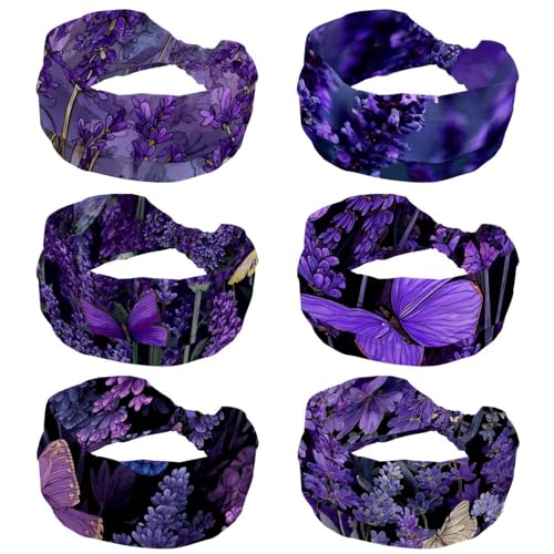 Bandeaux élastiques pour femme lot de 6 serre-têtes violets à motif floral pour sport et yoga