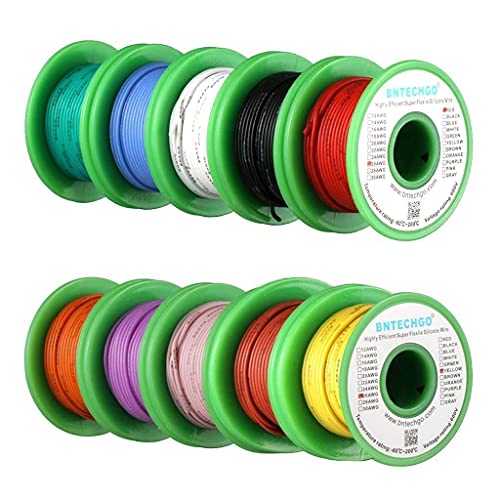 Image of BNTECHGO 26 Gauge Silicone Wire Kit 10 Color Each 50 ft Flexible 26 AWG Stranded Tinned Copper Wire
