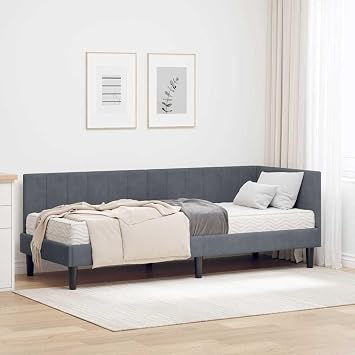 Box Spring Bed with Mattress Single Bed 80 x 200 cm with Mattress Upholstered Bed Sofa Bed Day Bed Universal Bed Side Bed Bedroom Children's Room Dark Grey