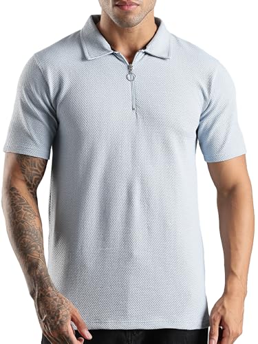 Image of fanideaz Mens Jacquard Tshirt Regular Fit Premium Collar t Shirts for Mens with Classic Style Polo Tshirts Shirts for Men Casual wear and Modern Zipper t Shirts for Men
