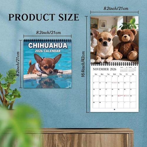Chihuahua Kalender 2026, 21X21CM Niedlicher Chihuahua Wandkalender, Lustige Chihuahuas Wandplaner Kalender, Neuartige Chihuahuas Monatsplaner Ganze Familie, für Geschenkidee Hundeliebhaber