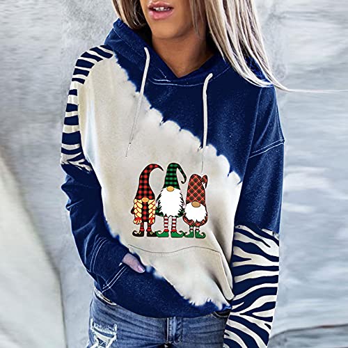 Moletom feminino casual de manga comprida com estampa de árvore de Natal Papai Noel, Azul, XXG