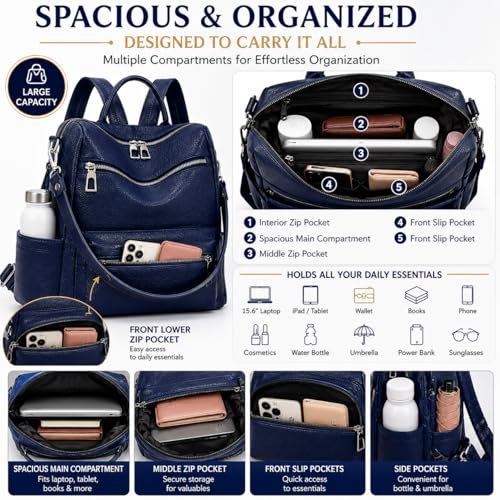 Image of Leather Backpack for Women | Large Capacity | College and Office use | PU Leather | shoulder bag for Ladies,