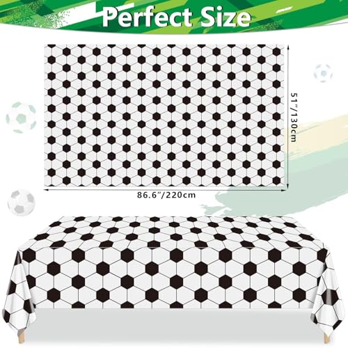 PTECDROTS 4Pcs Soccer Tablecloths, Soccer Pattern Party Table Cover, Rectangular Grass Tablecloths for Kids Soccer Theme Fan Sports Event Game Day Soccer Birthday Party Supplies, 51 x 86.6 Inch