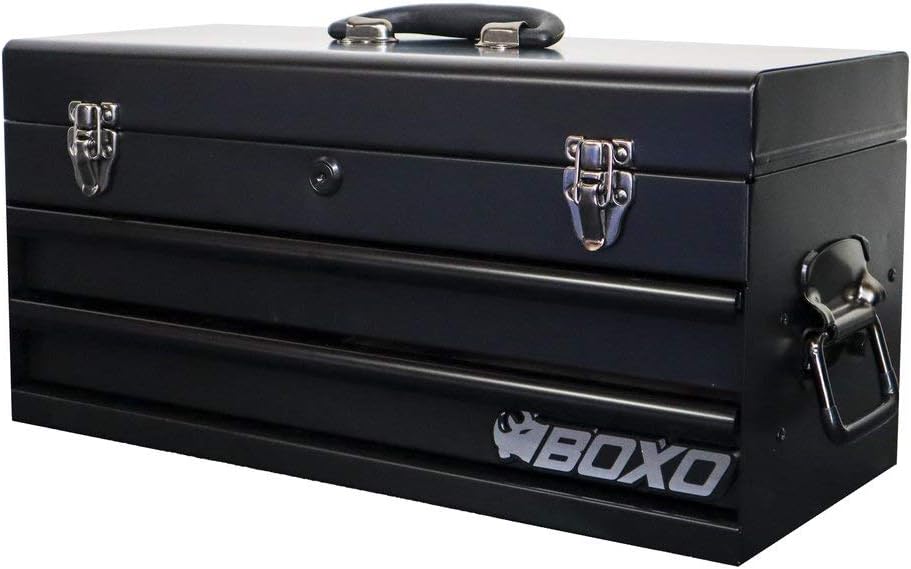 BOXO USA Heavy Duty 113 Piece Metric Tool Set with 2 Drawer Hand Carry Tool Box - Matte Black ECC19201SBK1-113-2